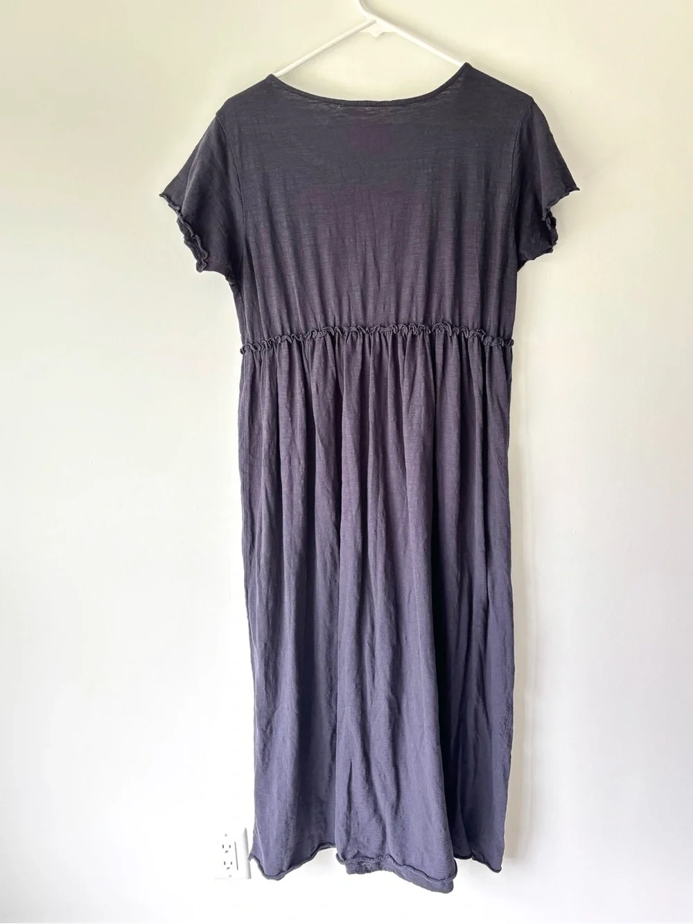 Natural Life Black Midi Dress Short Sleeves Raw Hem Cottagecore Milkmaid Cotton